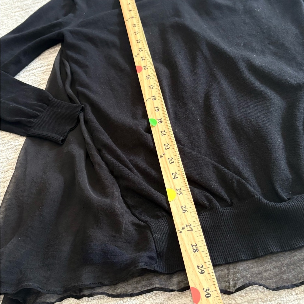 Sacai Luck Black Sheer Silk Mixed Tunic Sweater Dress Womens Size 2 M V-Neck - Picture 12 of 15